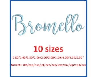 Bromello font embroidery design 0.5(1/2), 1, 1.5, 2, 2.5, 3, 3.5, 4, 4.5, 5 inches 10 sizes and 11 formats