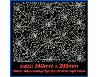 Machinaal borduurontwerp Halloween spinnenweb. Patroon voor stof. 11 formaten.