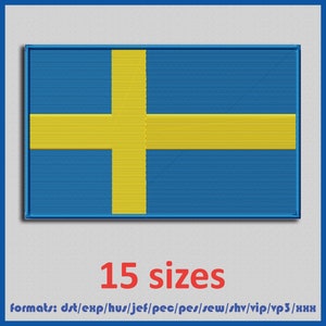 Sveriges flagga. Design för broderimaskiner. Digitala filer för direkt nedladdning. 15 storlekar och 11 format.