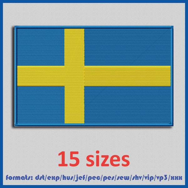 Bandera de Suecia. Diseño de máquinas de bordar. Descarga instantánea de archivos digitales. 15 tamaños y 11 formatos.