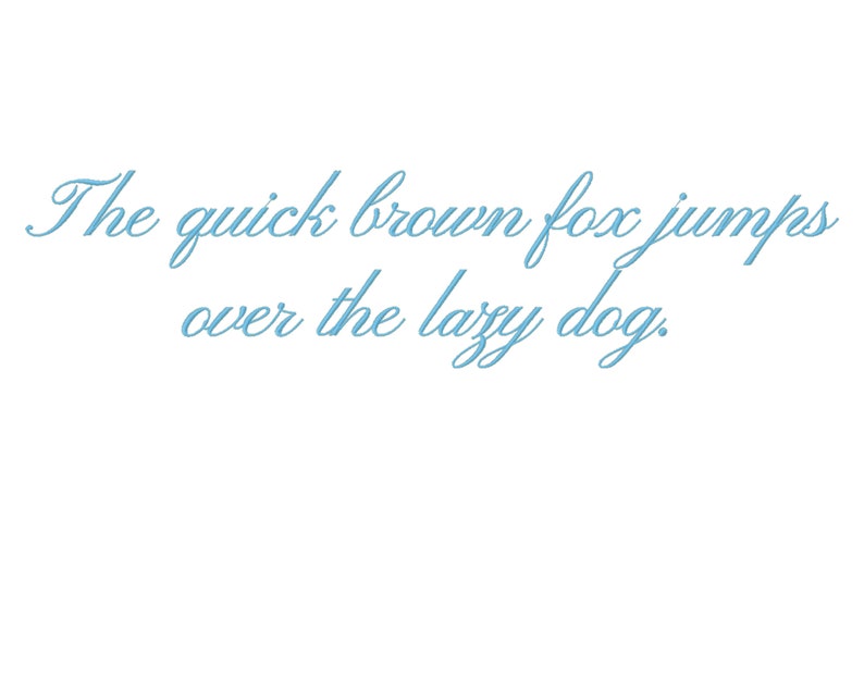 May include: The quick brown fox jumps over the lazy dog. This is a cursive font design.