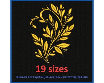 Machine embroidery design. Floral pattern. Herbal ornament. Embroidery swirl vintage pattern. 19 sizes and 11 formats