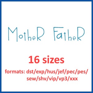MOM embroidery font 16 sizes 0.25(1/4), 0.5(1/2), 0.75(3/4), 1, 1.5, 2, 2.5, 3, 3.5, 4, 4.5, 5, 5.5, 6, 6.5, 7 inches and 11 formats