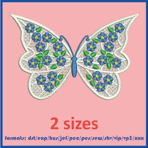 FSL Mariposa con Nomeolvides en alas Máquina bordado desin Bordado de encaje