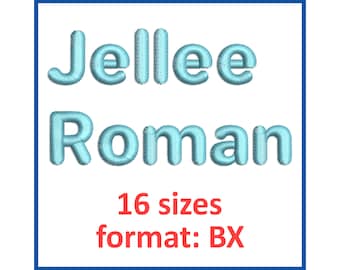 Jellee Roman font embroidery design 16 sizes, format BX. Instant download.