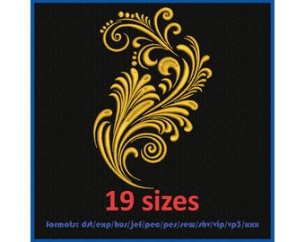 Machine embroidery design. Floral pattern. Herbal ornament. Embroidery swirl vintage pattern. 19 sizes and 11 formats