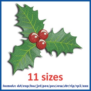 Maschinenstickerei mit weihnachtlichem Stechpalmenbeeren-Design. 11 Größen und 11 Formate.