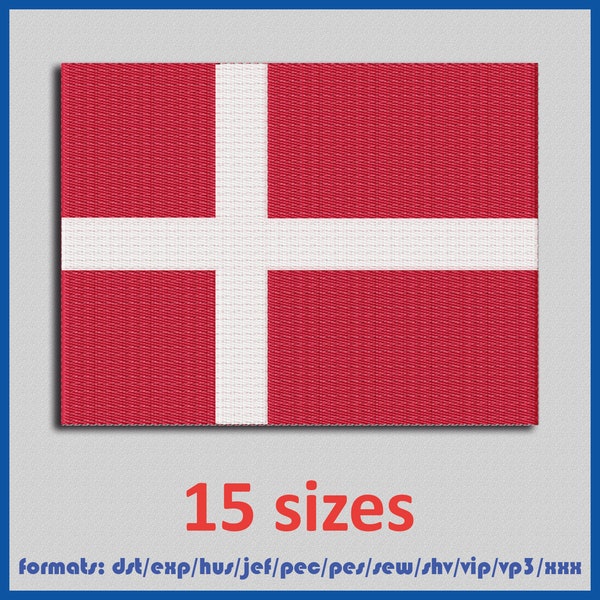 Denmark flag Dannebrog Embroidery Machines Design Instant Download Digital Files 15 sizes and 11 formats