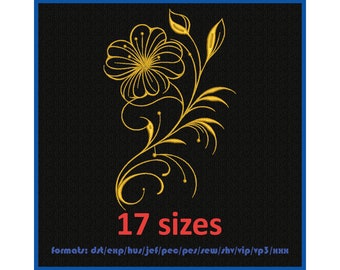 Machine embroidery design. Floral pattern. Herbal ornament. Embroidery swirl vintage pattern. 17 sizes and 11 formats