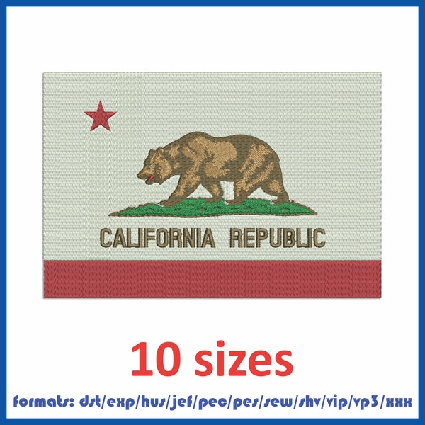 California flag Embroidery Machines Design Instant Download Digital Files 10 sizes and 11 formats