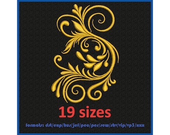 Machine embroidery design. Floral pattern. Herbal ornament. Embroidery swirl vintage pattern. 19 sizes and 11 formats