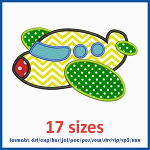 Airplane Applique Design Machine Embroidery 17 sizes and 11 formats.