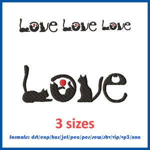 Cat Love mini fill stitch machine embroidery desin simple Picture One color flat Design