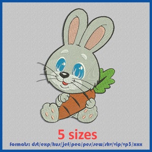 Machine Embroidery Design Bunny with carrot. Cute, little bunny. 5 sizes and 11 formats.