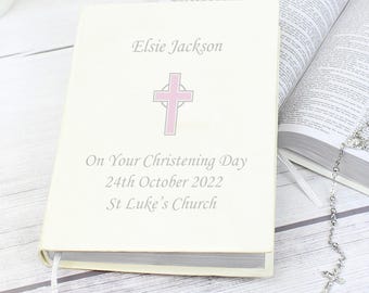 Personalised Pink Cross Holy Bible - Eco-friendly