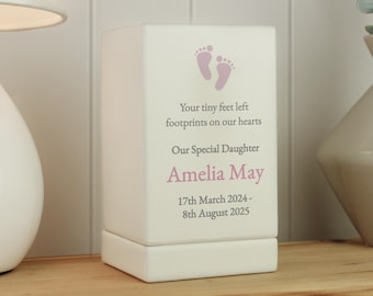 Personalized Baby Girl Wooden Urn: Footprint Memorial
