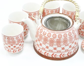 Herbal Teapot Set - Amber Pattern – Unique Tea Lovers Gift with 6-Cups