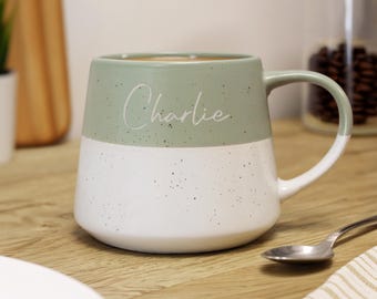 Personalised Name Green Speckled Ceramic Mug