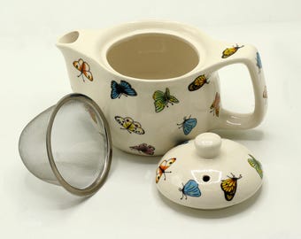 Petite Ceramic Butterfly Teapot with Strainer - 350ml Herbal Infuser - Unique Chinese Tea Set Gift