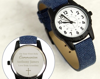 Personalised Blue Canvas Strap Watch – Christening/Communion Gift
