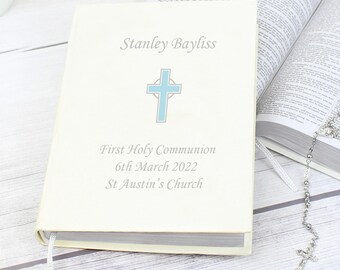 Personalised Blue Cross Holy Bible - Eco-friendly