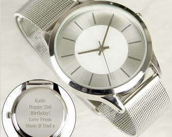 Personalised Silver with Mesh Style Strap Watch | Father's Day, Gift For Him