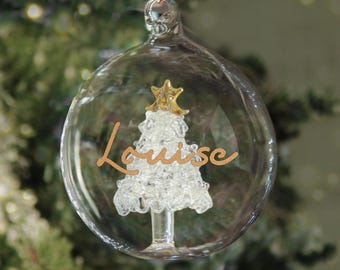 Personalised Gold Glitter Name Only Tree Glass Bauble