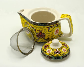 350ml Small Ceramic Long Life Oriental Design Herbal Teapot and Strainer
