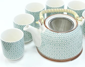 Herbal Teapot Set - Green Mosaic – Unique Tea Lovers Gift with 6-Cups