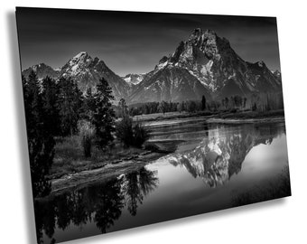 Grand Teton National Park Print: Oxbow Bend, Snake River Reflection (Black and White)