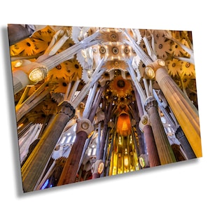 Sagrada Familia Barcelona Print: Gaudi Architecture, Stained Glass Interior