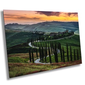 Tuscany, Val d&#39;Orcia, Baccoleno Farmhouse, Cypress Trees, Italy, Sunset, Iconic