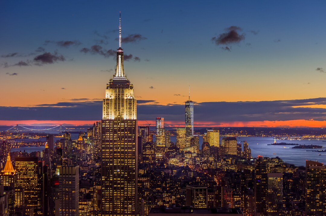 New York City Top of the Rock City Lights Sunset Etsy