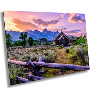 WY Teton National Park Kapelle der Verklärung Teton Berge Sonnenuntergang 2
