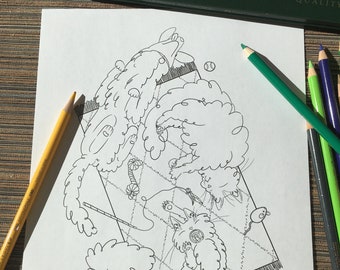 Sleepy Pets - Printable PDF Coloring Page