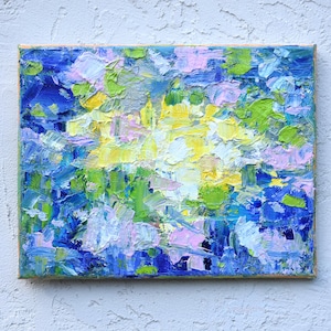 Abstract Spring Blooms Oil Painting: Colorful Modern Folk Art, 11x14 Framed