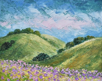 Palette knife art,Impasto,Impressionism,California hills,California art,San Francisco,Affordable art, Pescadero,Half Moon Bay,Square art