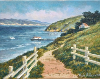 Drakes Bay Seascape-målning: Kalifornisk impressionism, inramad konst i Point Reyes