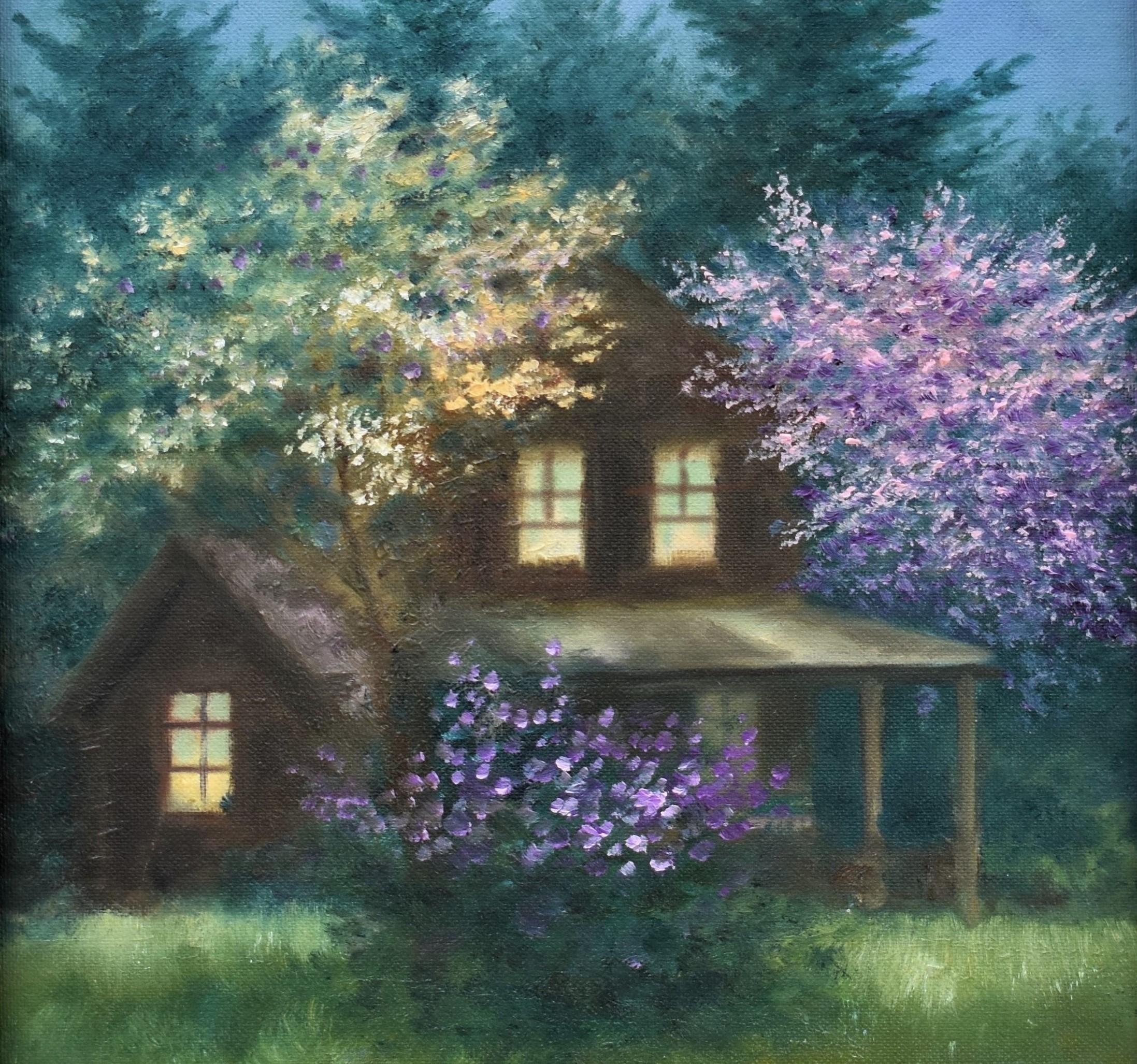 咲き誇る木々の油絵：カリフォルニア印象派アート（16x12） - Etsy 日本