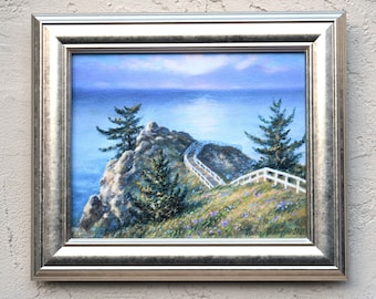 Vista de Muir Beach, 8X10, Impresión sobre lienzo, Stinson Beach, Tomales Bay, Arte de California, Impresionismo, Condado de Marin, Paisajes marinos, Playas de California