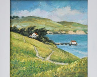 Point Reyes oljemålning: Kaliforniens original folkkonst, 20x20 cm