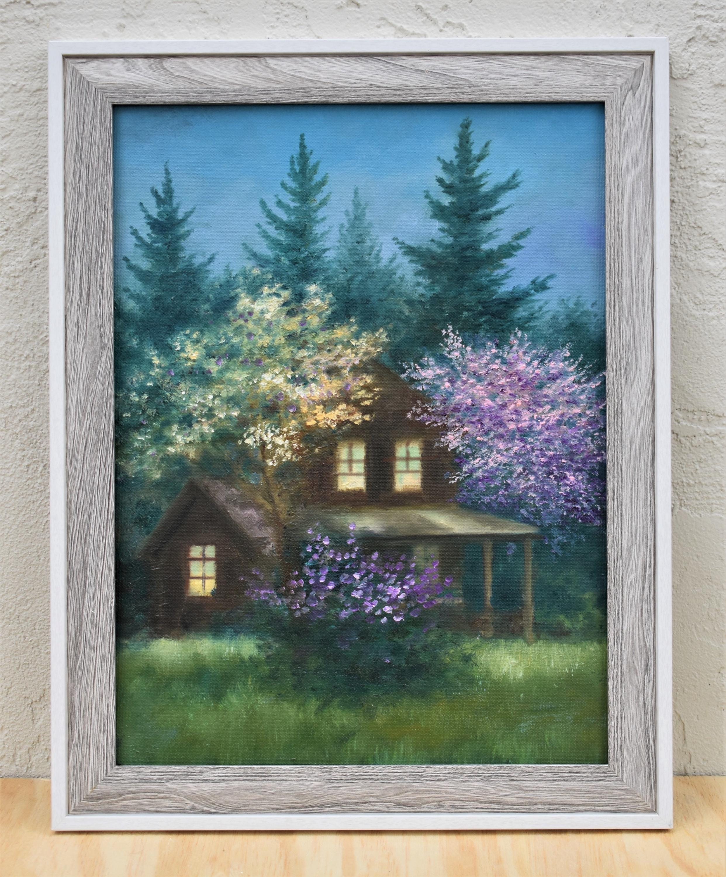 咲き誇る木々の油絵：カリフォルニア印象派アート（16x12） - Etsy 日本