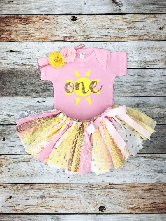 Luz rosa y amarillo sol primero Outfit de cumpleaños con | Etsy México