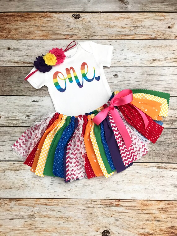 Rainbow Theme Birthday Outfit With Headband Rainbow First Etsy