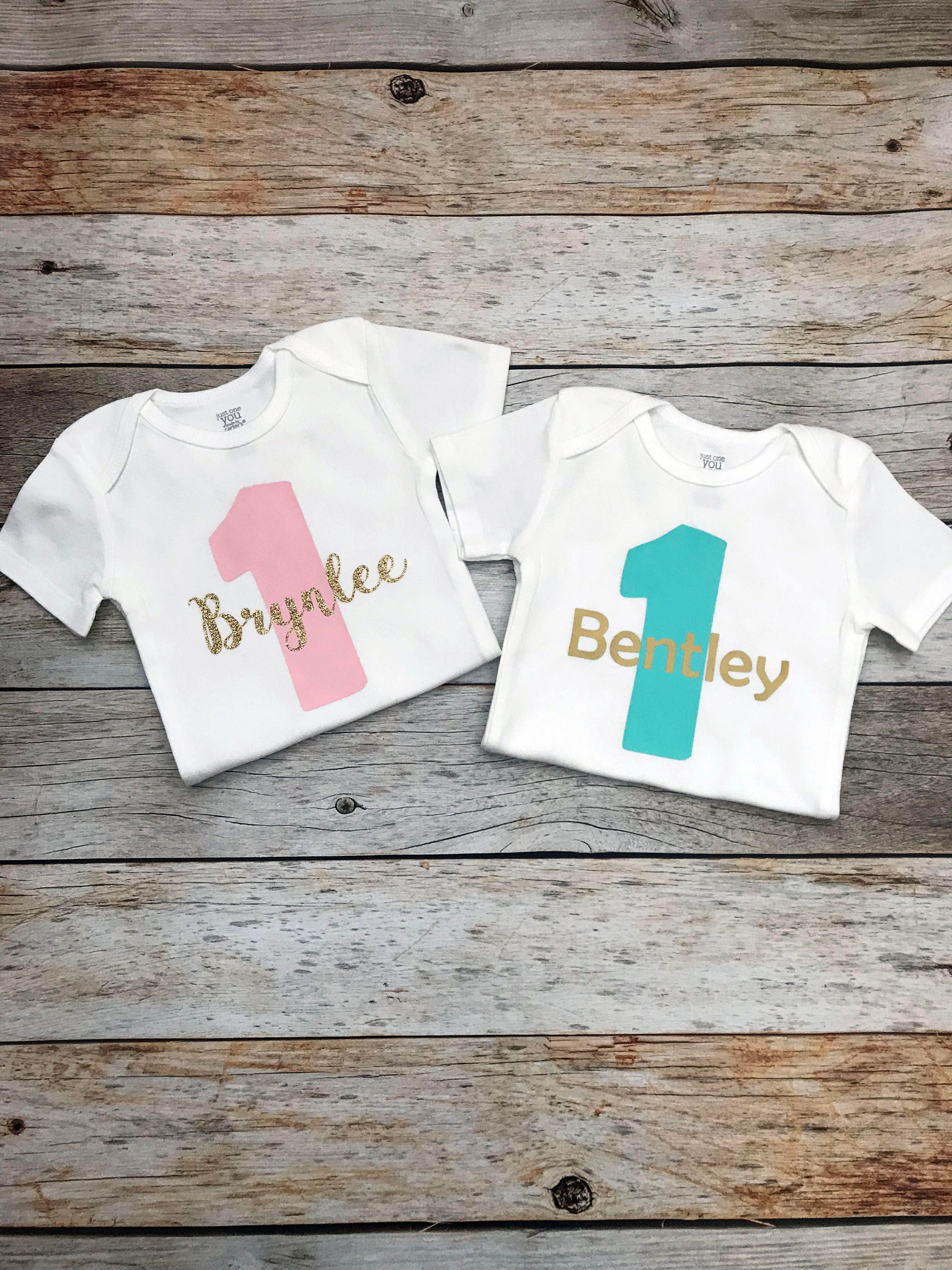 Twin First Birthday Boy Girl Birthday Shirts With Names Etsy