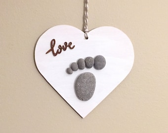 Pebble Art Footprint Ornament • 4x4 • handmade • one of a kind • ready to ship