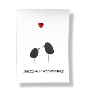 Handmade Pebble Art 40th Anniversary Card – Ruby Anniversary Gift