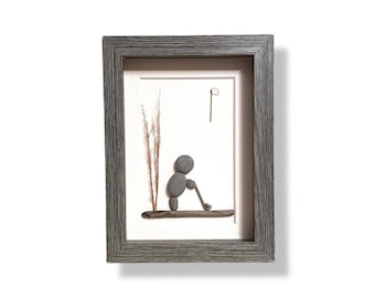 Pebble Art Golfer • Handmade Framed Artwork • Lake Huron Beach Stone Driftwood Craft