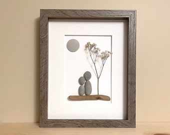 Pebble Art Anniversary Couple • 8x10 • encadré • cadeau unique du 5ème, 10ème ou 25ème anniversaire pour le couple heureux!