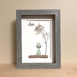 Blue Sea Glass Angel Art • 5x7 • framed • handmade • one of a kind • ready to ship